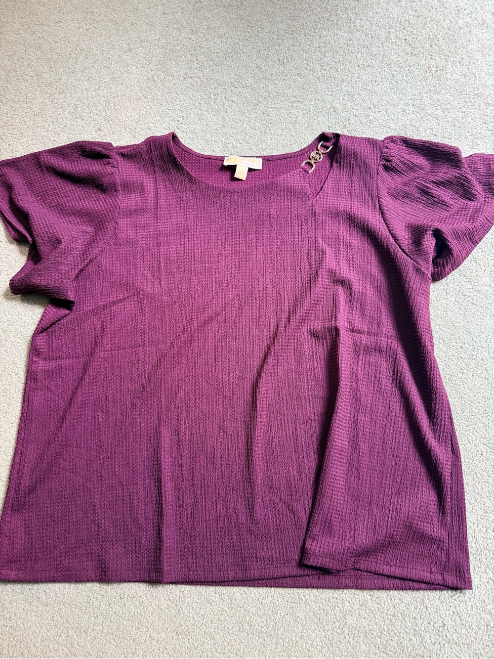 Michael Kors Plum Short Sleeve Knit Top with Shoulder Ring Detail